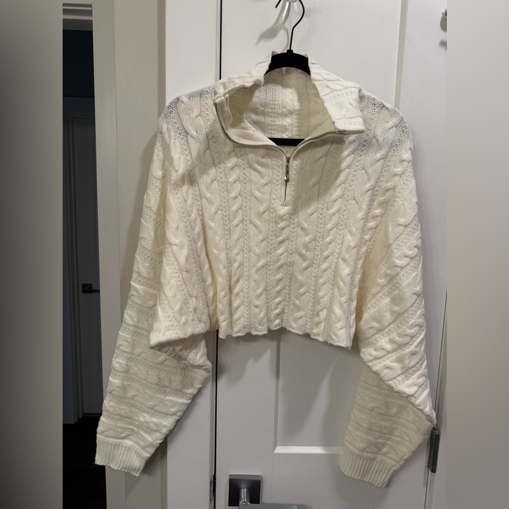 SHEIN Cream Cable Knit Cropped Turtleneck Sweater